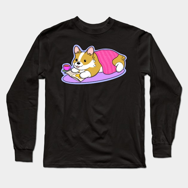 Cute Corgi Reading Book Long Sleeve T-Shirt by IhateDumplings